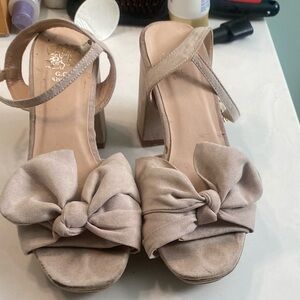 Knot Front Block Heel Sandals in Taupe by